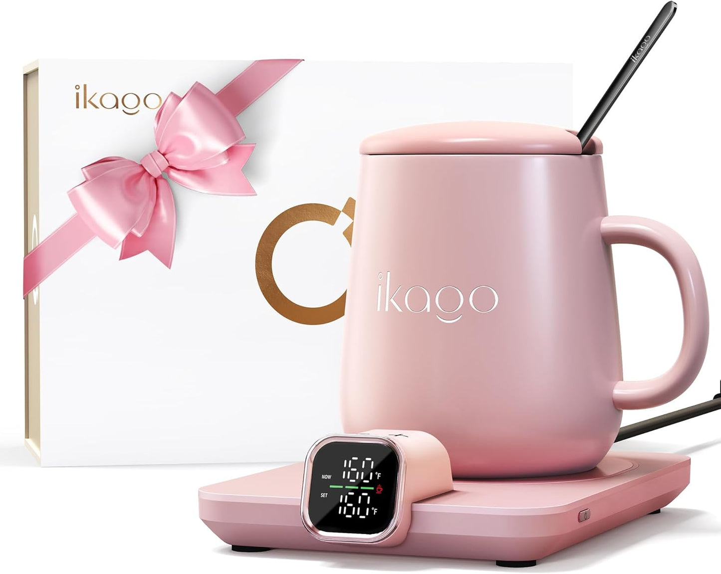 Coffee Cup Warmer & Mug Set, 1℉ Precise Temp Control Mug Warmer | Auto Shut Off, Infrared Sensor, Dual Temp Display, ℉/℃ Optional, 15oz Mug with Spoon & Lid Included, Gifts for Men Women