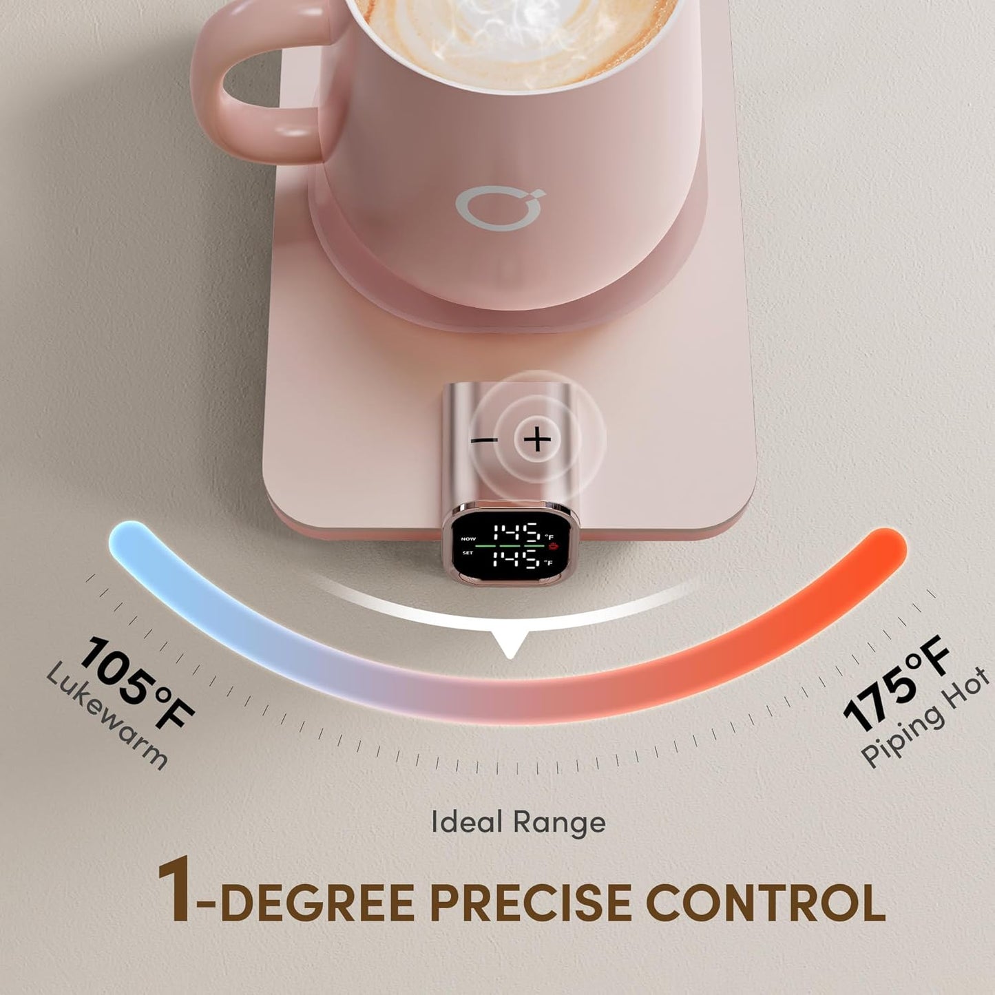 Coffee Cup Warmer & Mug Set, 1℉ Precise Temp Control Mug Warmer | Auto Shut Off, Infrared Sensor, Dual Temp Display, ℉/℃ Optional, 15oz Mug with Spoon & Lid Included, Gifts for Men Women