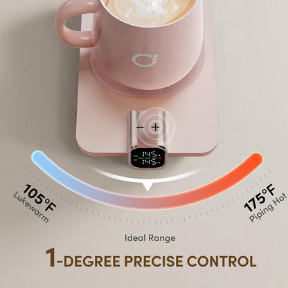 Coffee Cup Warmer & Mug Set, 1℉ Precise Temp Control Mug Warmer | Auto Shut Off, Infrared Sensor, Dual Temp Display, ℉/℃ Optional, 15oz Mug with Spoon & Lid Included, Gifts for Men Women