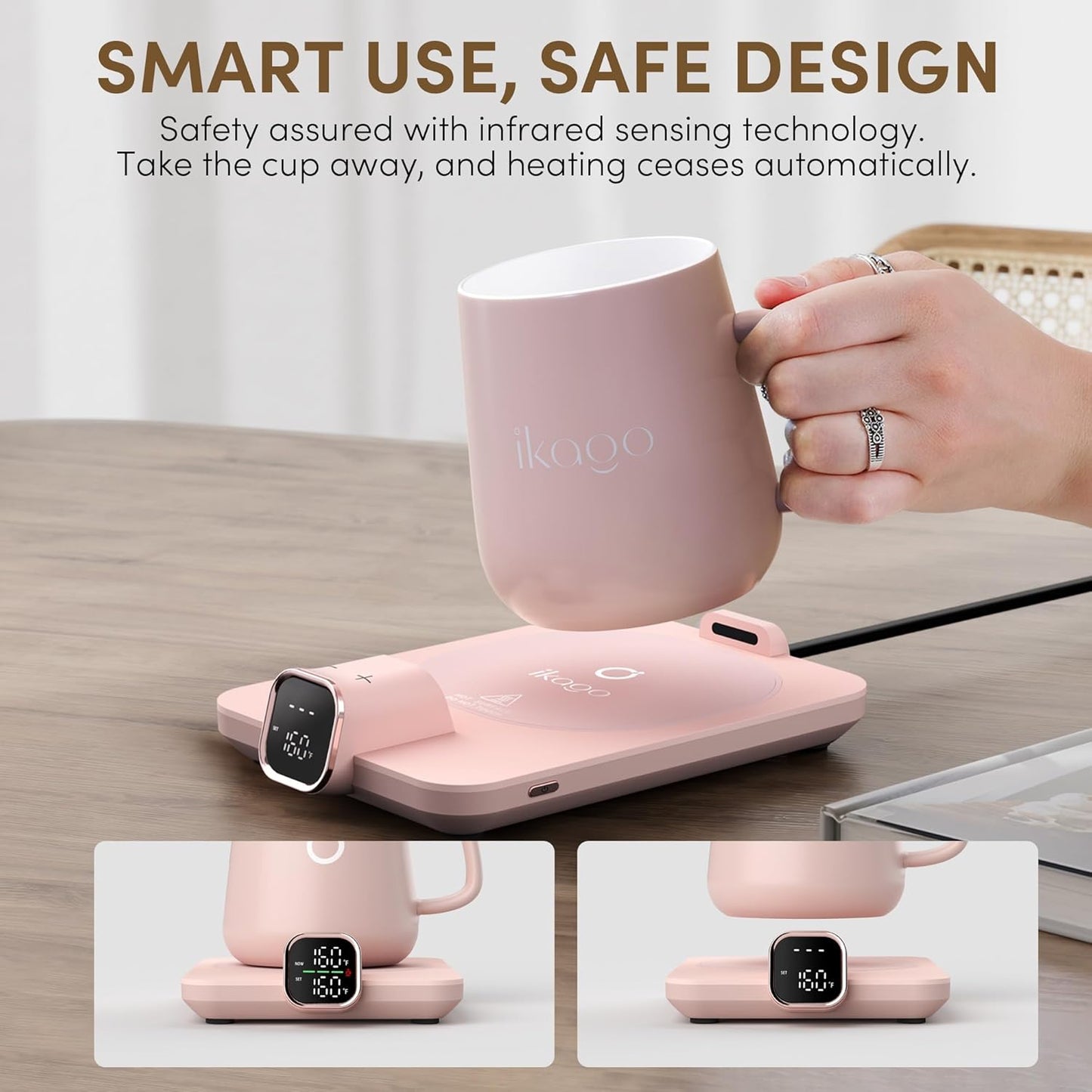 Coffee Cup Warmer & Mug Set, 1℉ Precise Temp Control Mug Warmer | Auto Shut Off, Infrared Sensor, Dual Temp Display, ℉/℃ Optional, 15oz Mug with Spoon & Lid Included, Gifts for Men Women