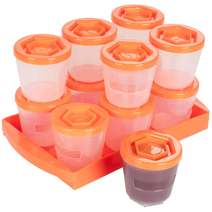 Baby Food Storage Containers (12 Pack) - 2oz Reusable, Stackable, Leakproof Plastic Jars with Tray & Dry-Erase Marker - Freezer, Microwave & Dishwasher Safe - BPA/PVC Free - Orange