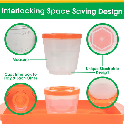 Baby Food Storage Containers (12 Pack) - 2oz Reusable, Stackable, Leakproof Plastic Jars with Tray & Dry-Erase Marker - Freezer, Microwave & Dishwasher Safe - BPA/PVC Free - Orange