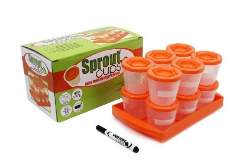 Baby Food Storage Containers (12 Pack) - 2oz Reusable, Stackable, Leakproof Plastic Jars with Tray & Dry-Erase Marker - Freezer, Microwave & Dishwasher Safe - BPA/PVC Free - Orange