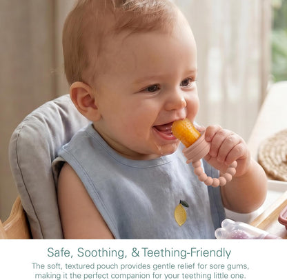 Silicone Baby Fruit Feeders with Freezer Tray for Batch Prep, Set of 2 – Safe & Convenient, Includes Extra Pouches & Travel Lids, Dishwasher Safe