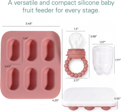 Silicone Baby Fruit Feeders with Freezer Tray for Batch Prep, Set of 2 – Safe & Convenient, Includes Extra Pouches & Travel Lids, Dishwasher Safe