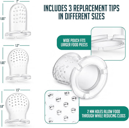 Silicone Baby Fruit Feeders with Freezer Tray for Batch Prep, Set of 2 – Safe & Convenient, Includes Extra Pouches & Travel Lids, Dishwasher Safe