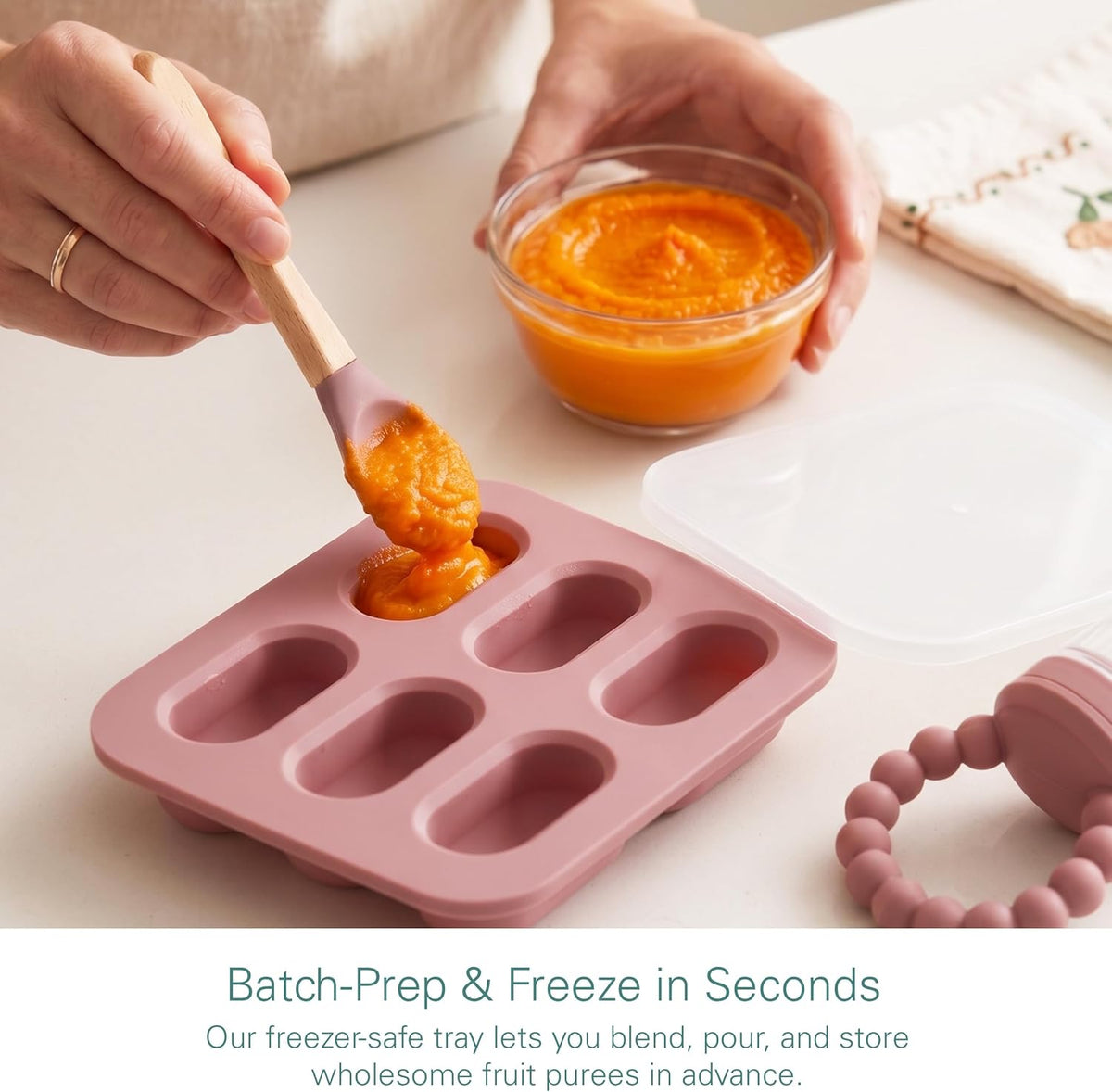 Silicone Baby Fruit Feeders with Freezer Tray for Batch Prep, Set of 2 – Safe & Convenient, Includes Extra Pouches & Travel Lids, Dishwasher Safe