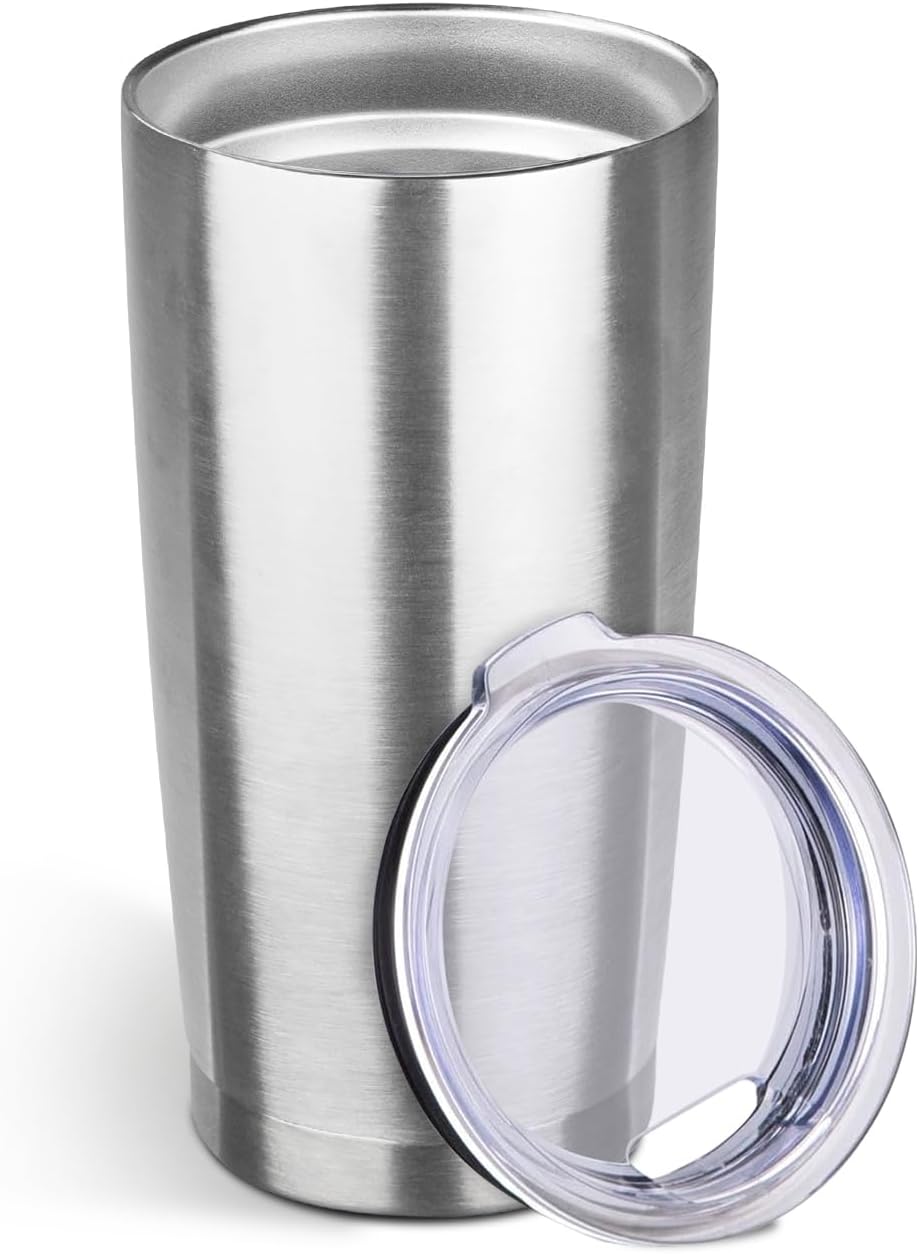 20oz Stainless Steel Travel Coffee Tumbler,Silver | Travel Coffee Mug,Spill-proof Lid,Double Wall,BPA-free Travel Cups,Insulated Cup Fits Car Cupholders