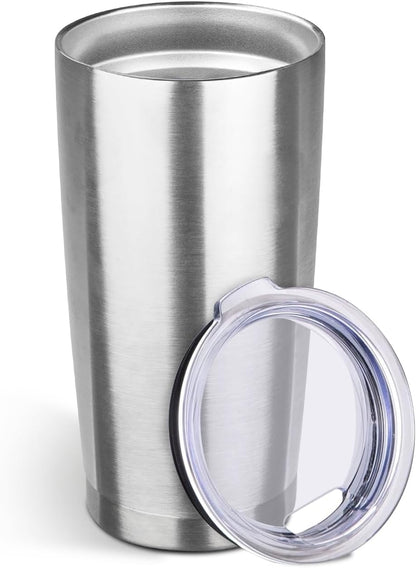 20oz Stainless Steel Travel Coffee Tumbler,Silver | Travel Coffee Mug,Spill-proof Lid,Double Wall,BPA-free Travel Cups,Insulated Cup Fits Car Cupholders