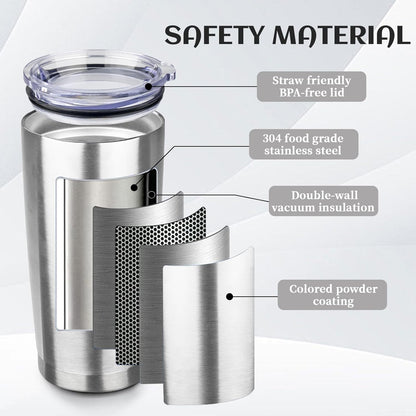 20oz Stainless Steel Travel Coffee Tumbler,Silver | Travel Coffee Mug,Spill-proof Lid,Double Wall,BPA-free Travel Cups,Insulated Cup Fits Car Cupholders