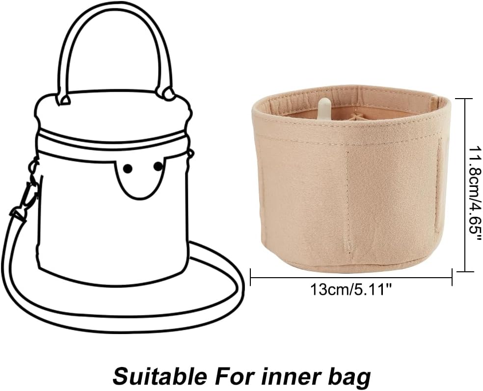 Small Felt Purse Organizer Insert, Handbag Insert Liner for LV Cannes Round Bucket Bag Organizer Barrel Bags Interior Inserts Accessories for Bucket Makeup Bag, 5.11x4.65 In, Beige