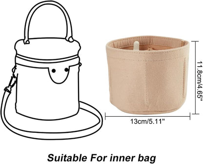 Small Felt Purse Organizer Insert, Handbag Insert Liner for LV Cannes Round Bucket Bag Organizer Barrel Bags Interior Inserts Accessories for Bucket Makeup Bag, 5.11x4.65 In, Beige