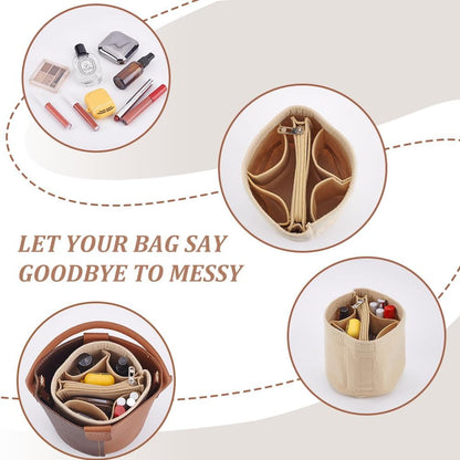 Small Felt Purse Organizer Insert, Handbag Insert Liner for LV Cannes Round Bucket Bag Organizer Barrel Bags Interior Inserts Accessories for Bucket Makeup Bag, 5.11x4.65 In, Beige