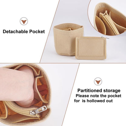 Small Felt Purse Organizer Insert, Handbag Insert Liner for LV Cannes Round Bucket Bag Organizer Barrel Bags Interior Inserts Accessories for Bucket Makeup Bag, 5.11x4.65 In, Beige
