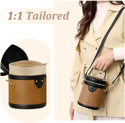 Small Felt Purse Organizer Insert, Handbag Insert Liner for LV Cannes Round Bucket Bag Organizer Barrel Bags Interior Inserts Accessories for Bucket Makeup Bag, 5.11x4.65 In, Beige