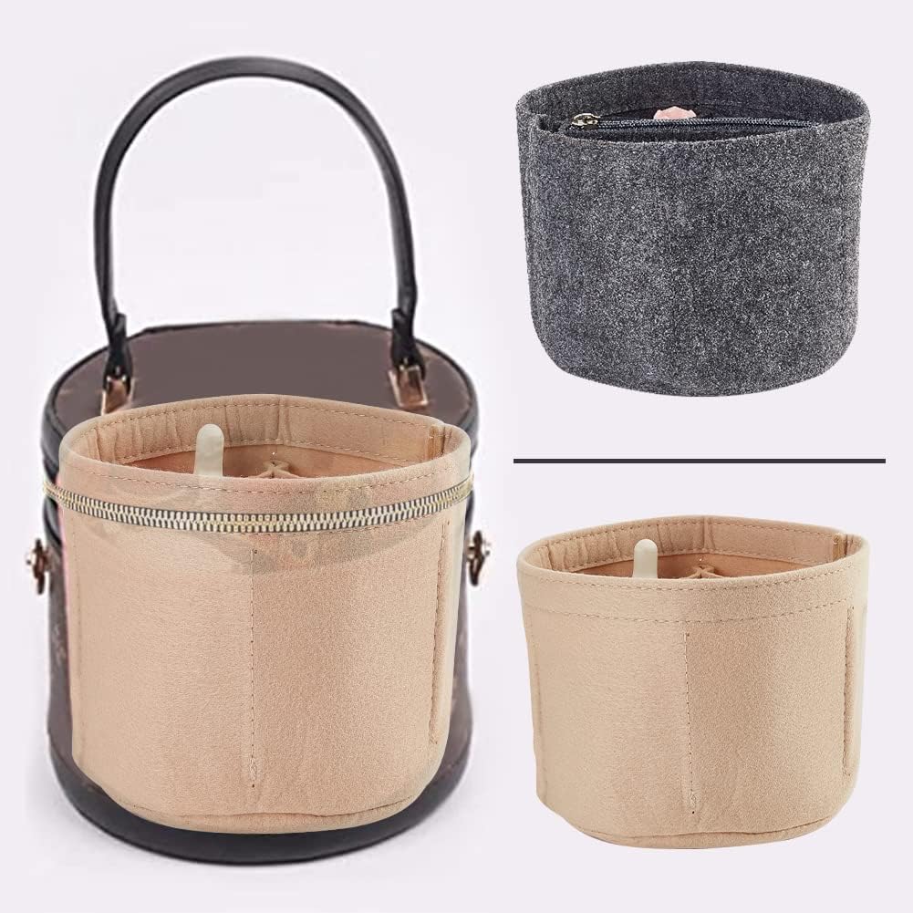 Small Felt Purse Organizer Insert, Handbag Insert Liner for LV Cannes Round Bucket Bag Organizer Barrel Bags Interior Inserts Accessories for Bucket Makeup Bag, 5.11x4.65 In, Beige