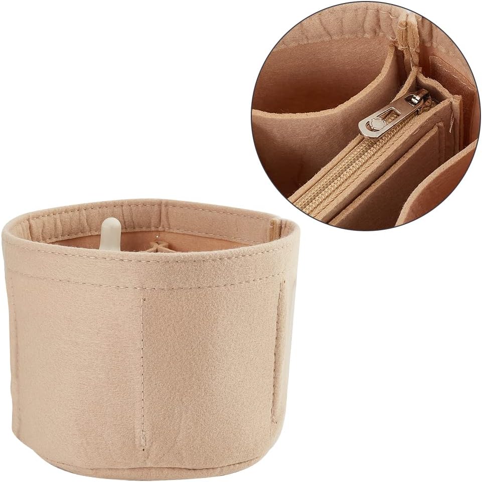 Small Felt Purse Organizer Insert, Handbag Insert Liner for LV Cannes Round Bucket Bag Organizer Barrel Bags Interior Inserts Accessories for Bucket Makeup Bag, 5.11x4.65 In, Beige