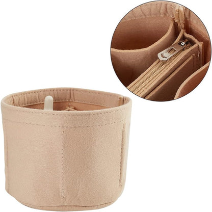 Small Felt Purse Organizer Insert, Handbag Insert Liner for LV Cannes Round Bucket Bag Organizer Barrel Bags Interior Inserts Accessories for Bucket Makeup Bag, 5.11x4.65 In, Beige
