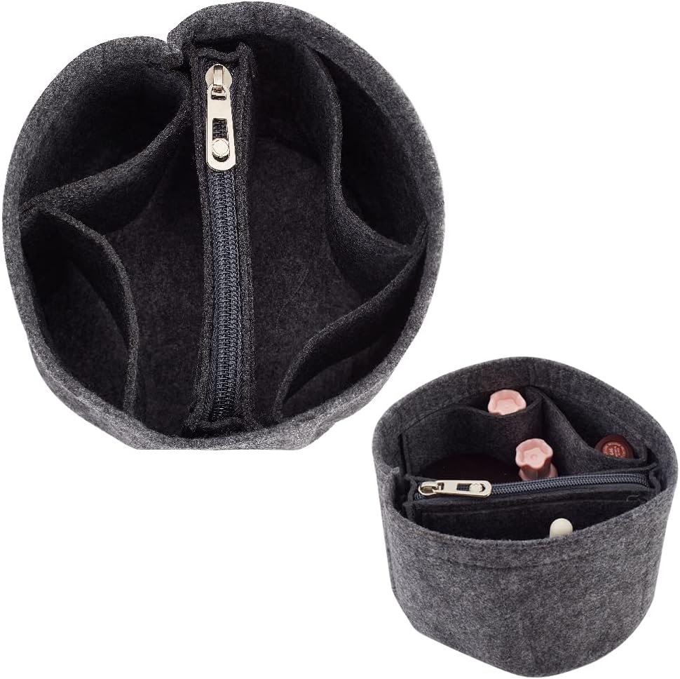 Small Felt Purse Organizer Insert, Handbag Insert Liner for LV Cannes Round Bucket Bag Organizer Barrel Bags Interior Inserts Accessories for Bucket Makeup Bag, 5.11x4.65 In, Beige