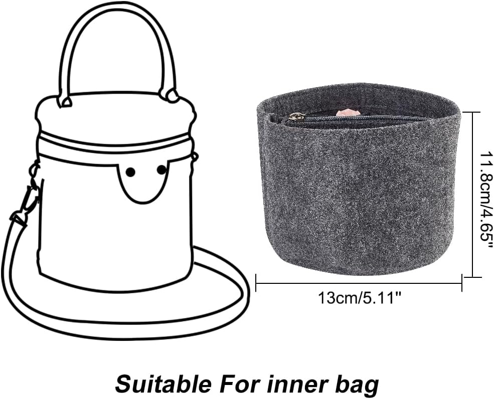 Small Felt Purse Organizer Insert, Handbag Insert Liner for LV Cannes Round Bucket Bag Organizer Barrel Bags Interior Inserts Accessories for Bucket Makeup Bag, 5.11x4.65 In, Beige