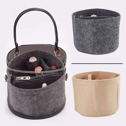 Small Felt Purse Organizer Insert, Handbag Insert Liner for LV Cannes Round Bucket Bag Organizer Barrel Bags Interior Inserts Accessories for Bucket Makeup Bag, 5.11x4.65 In, Beige