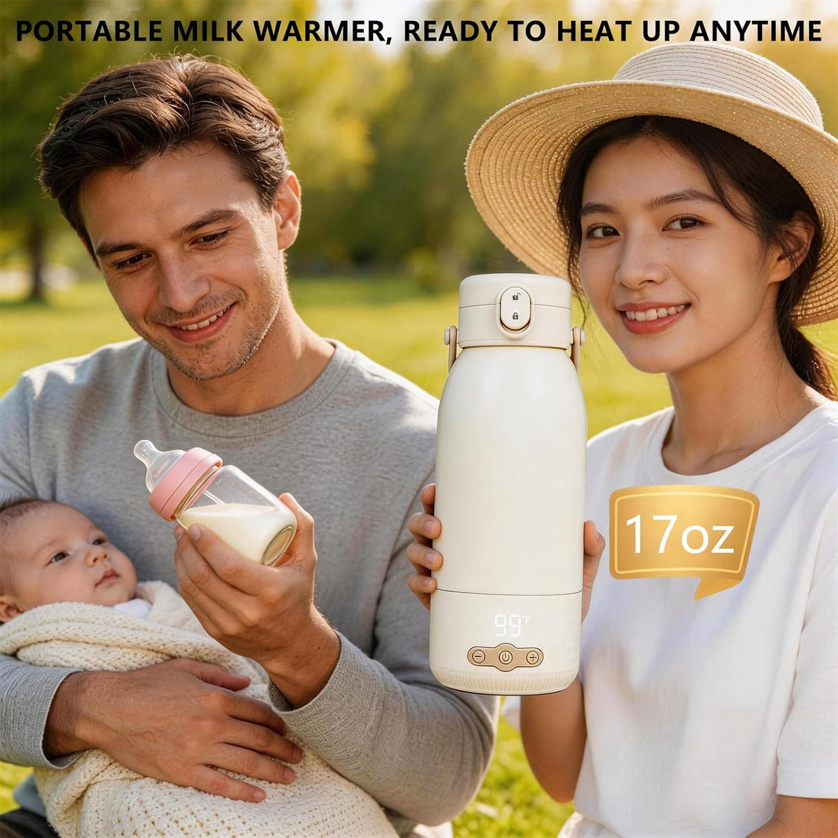 Portable Bottle Warmer for Travel, Fast Heating Milk Warmer On The Go,Temp Control 95°F -131°F,17 OZ Water Warmer for Breast Milk,Long-Lasting Keep Warm Function
