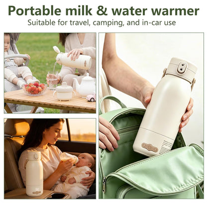 Portable Bottle Warmer for Travel, Fast Heating Milk Warmer On The Go,Temp Control 95°F -131°F,17 OZ Water Warmer for Breast Milk,Long-Lasting Keep Warm Function