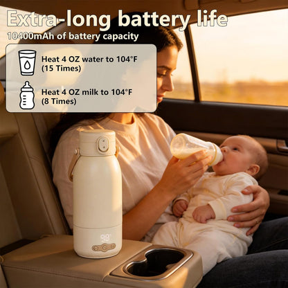 Portable Bottle Warmer for Travel, Fast Heating Milk Warmer On The Go,Temp Control 95°F -131°F,17 OZ Water Warmer for Breast Milk,Long-Lasting Keep Warm Function