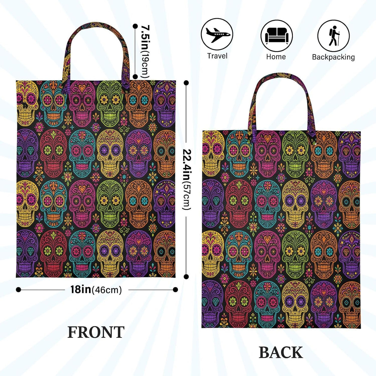 Colorful Skulls Waterproof Travel Laundry Bag Washable 2-Pack