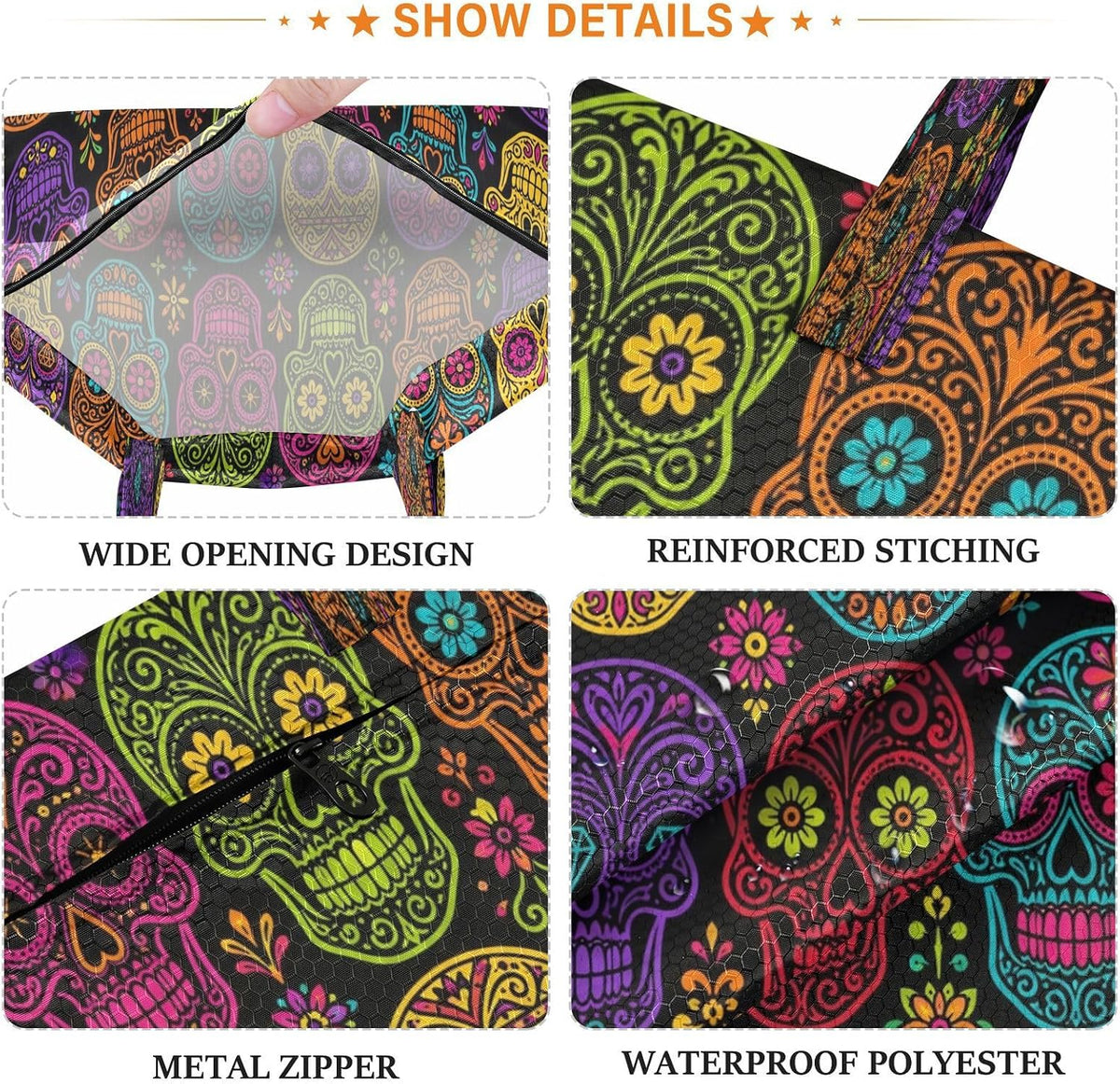 Colorful Skulls Waterproof Travel Laundry Bag Washable 2-Pack