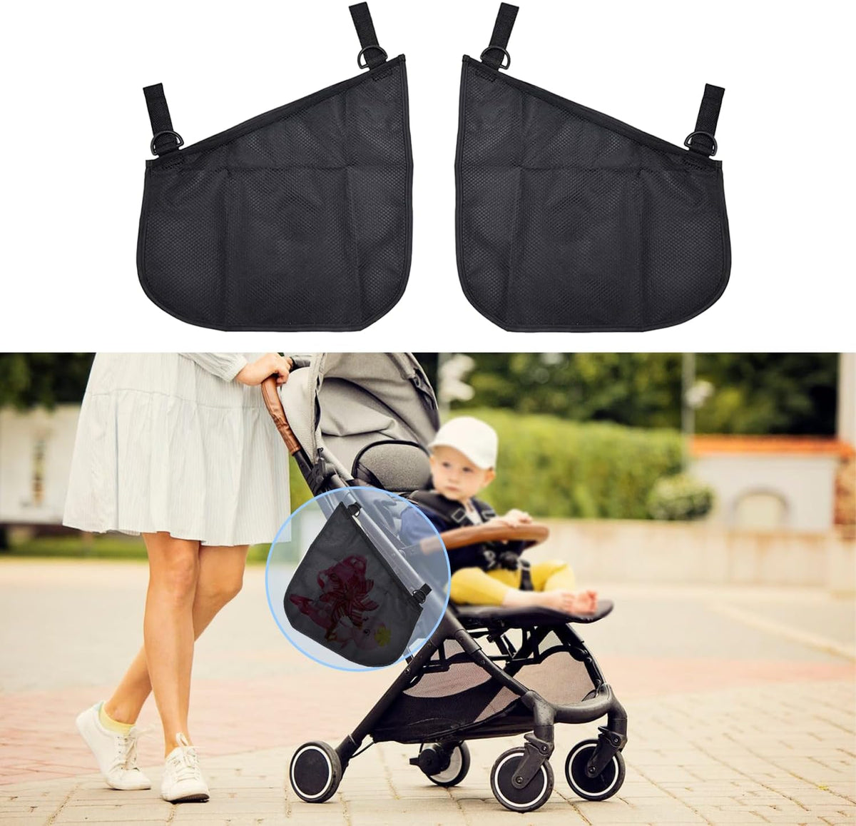 2 Pack Side Sling Cargo Stroller Net, Universal Stroller Organizer Bag,Pink
