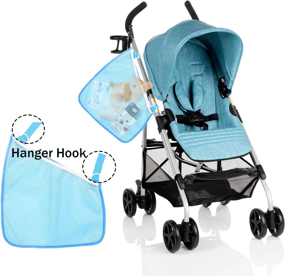 2 Pack Side Sling Cargo Stroller Net, Universal Stroller Organizer Bag,Pink