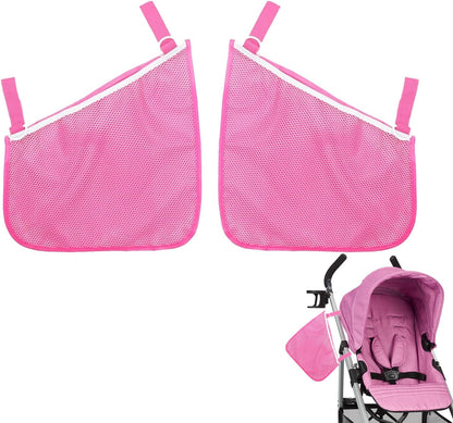 2 Pack Side Sling Cargo Stroller Net, Universal Stroller Organizer Bag,Pink