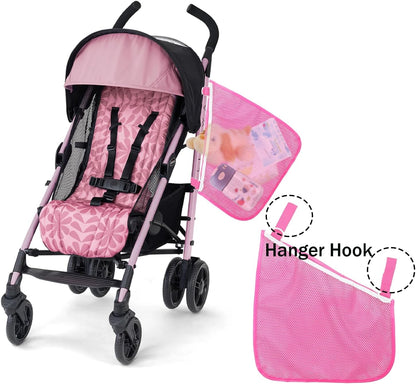 2 Pack Side Sling Cargo Stroller Net, Universal Stroller Organizer Bag,Pink