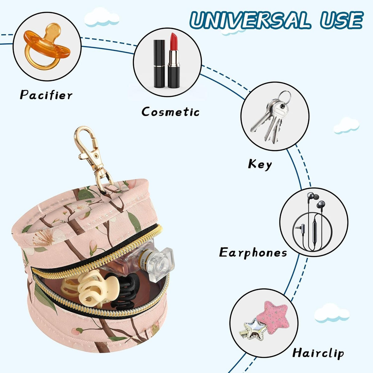 Pretty Flowers and Branches Baby Pacifier Holder Case, Dustproof Portable Storage Box for Diaper Bag Purse, Pacifier Storage Container for Boys & Girls