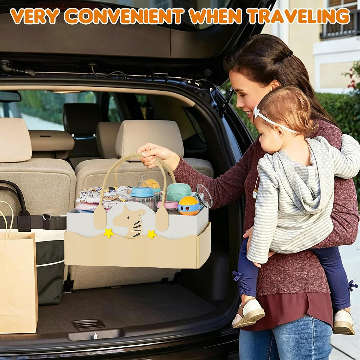2In1 Baby Diaper Caddy & 3-Tier Rolling Diaper Cart, Diaper Caddy Organizer with Dividers & Pockets, Mobile Metal Utility Cart for Baby Essentials, Bedroom, Kitchen & Office