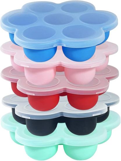 5-Pack Silicone Baby Food Freezer Tray with Lids, 7-Cavity Mini Soft Ice Cube Molds for Homemade Baby Puree, Breast Milk Storage & Ice Cubes..