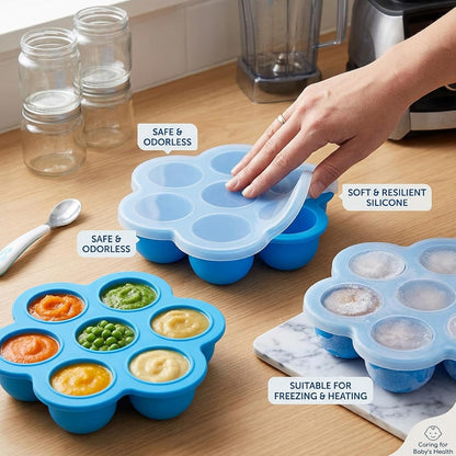 5-Pack Silicone Baby Food Freezer Tray with Lids, 7-Cavity Mini Soft Ice Cube Molds for Homemade Baby Puree, Breast Milk Storage & Ice Cubes..