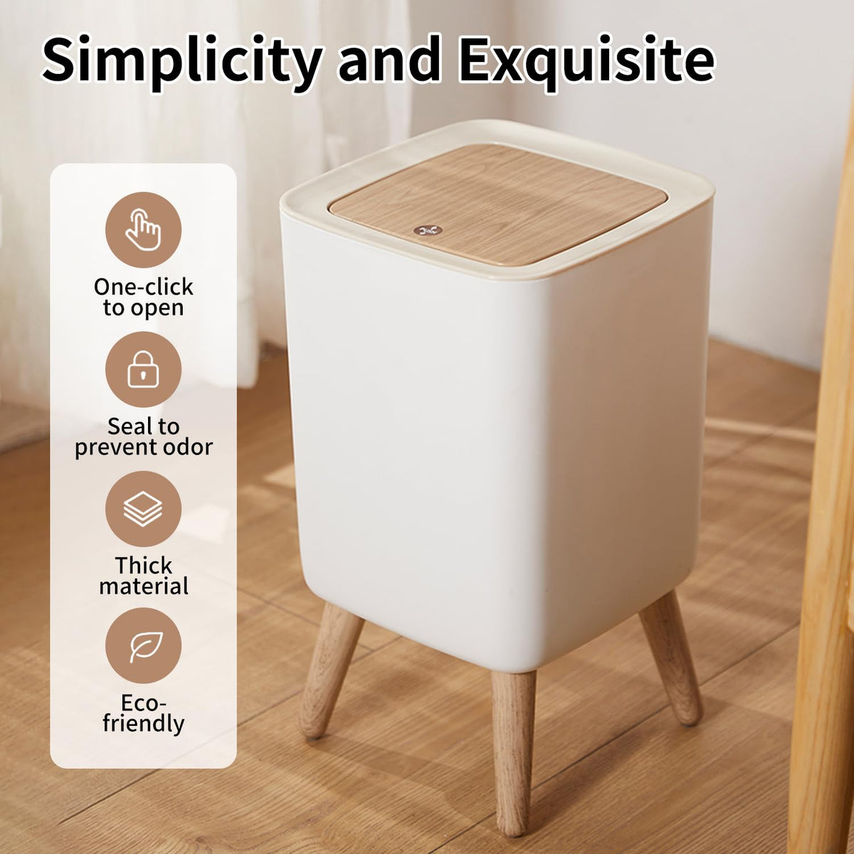 Mini White Plastic Trash Can, 2.6 Gallon Capacity, Slim Design, Anti-Odor, Easy to Clean, Suitable for Any Place