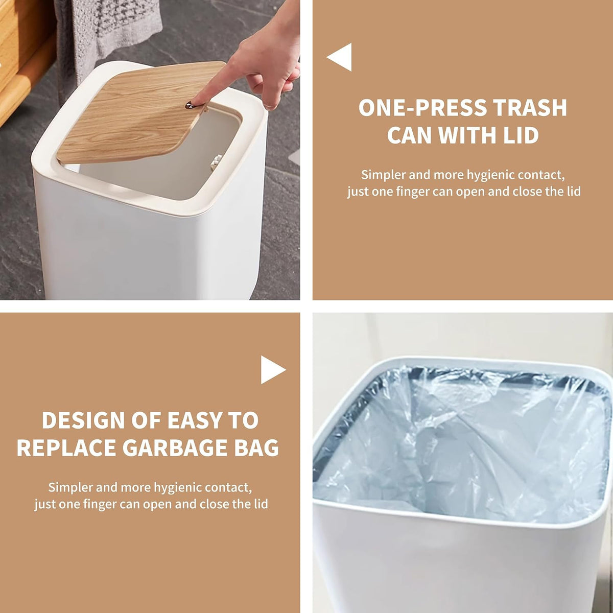 Mini White Plastic Trash Can, 2.6 Gallon Capacity, Slim Design, Anti-Odor, Easy to Clean, Suitable for Any Place