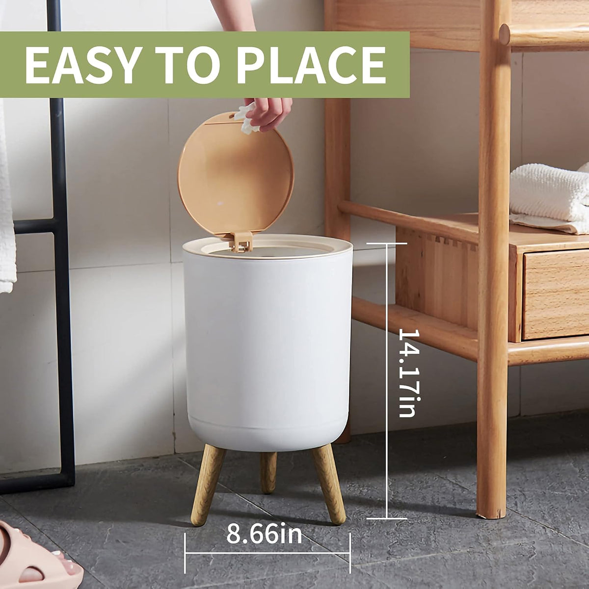 Mini White Plastic Trash Can, 2.6 Gallon Capacity, Slim Design, Anti-Odor, Easy to Clean, Suitable for Any Place