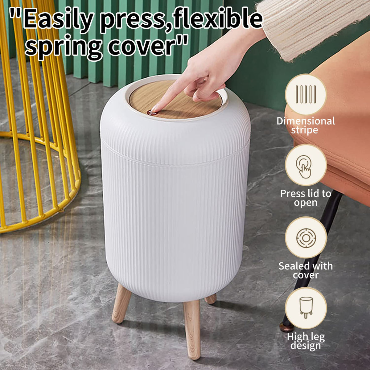 Mini White Plastic Trash Can, 2.6 Gallon Capacity, Slim Design, Anti-Odor, Easy to Clean, Suitable for Any Place