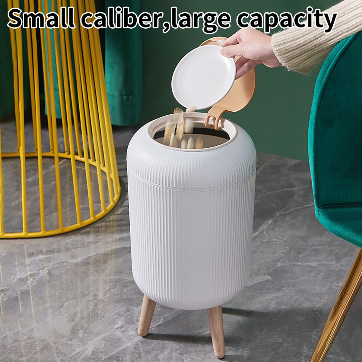 Mini White Plastic Trash Can, 2.6 Gallon Capacity, Slim Design, Anti-Odor, Easy to Clean, Suitable for Any Place