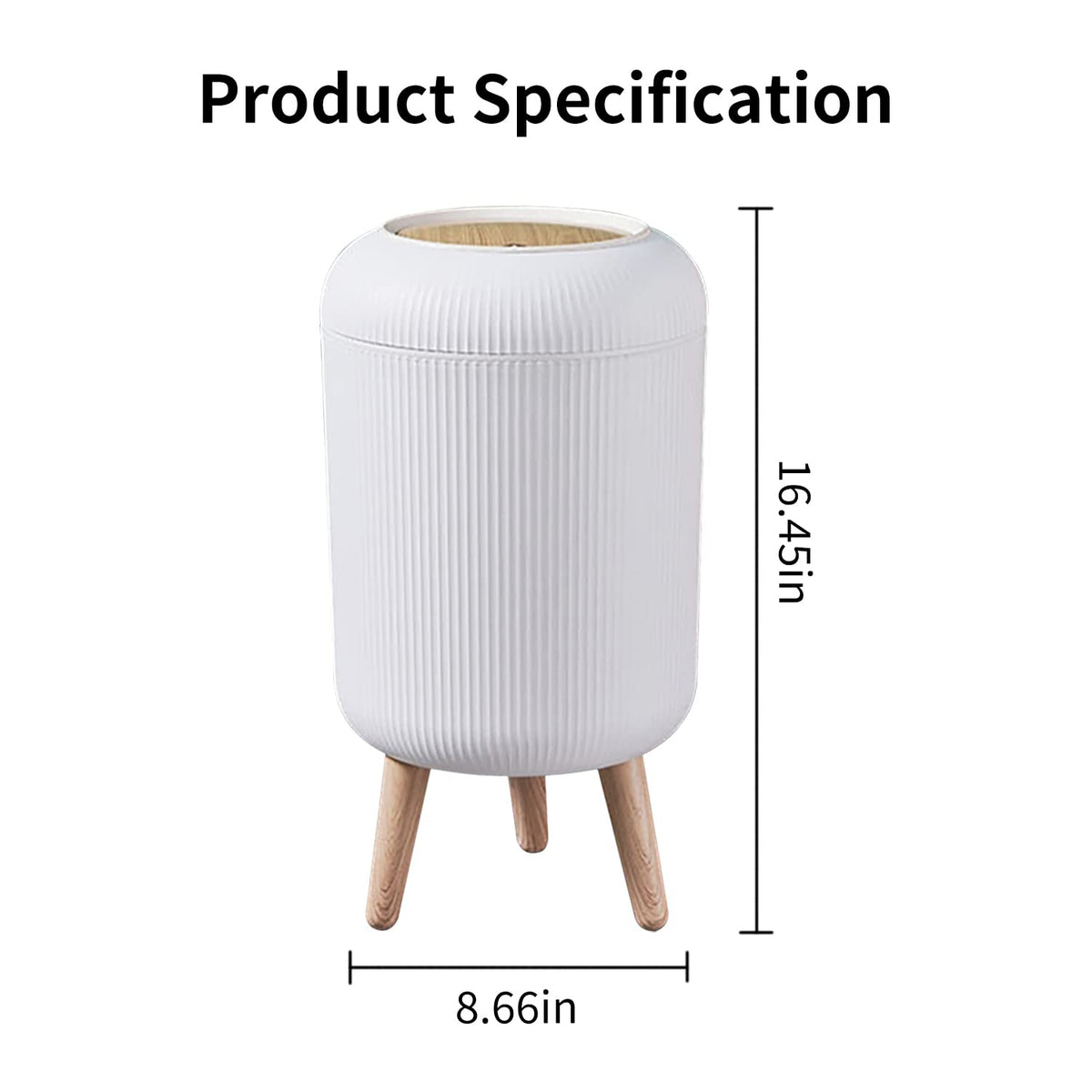 Mini White Plastic Trash Can, 2.6 Gallon Capacity, Slim Design, Anti-Odor, Easy to Clean, Suitable for Any Place