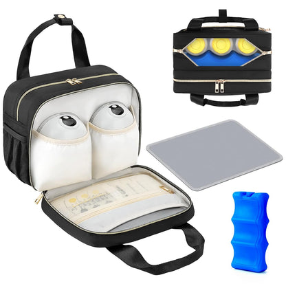 Breastmilk Cooler Travel Bag with Ice Pack, Compatible with Wearable Breast Pumps & Accessories - Portable Hands Free Breast Pump Carrying Case for Nursing & Working Moms, Black