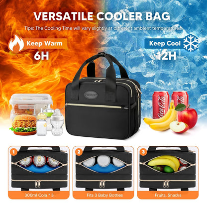 Breastmilk Cooler Travel Bag with Ice Pack, Compatible with Wearable Breast Pumps & Accessories - Portable Hands Free Breast Pump Carrying Case for Nursing & Working Moms, Black
