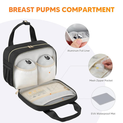 Breastmilk Cooler Travel Bag with Ice Pack, Compatible with Wearable Breast Pumps & Accessories - Portable Hands Free Breast Pump Carrying Case for Nursing & Working Moms, Black