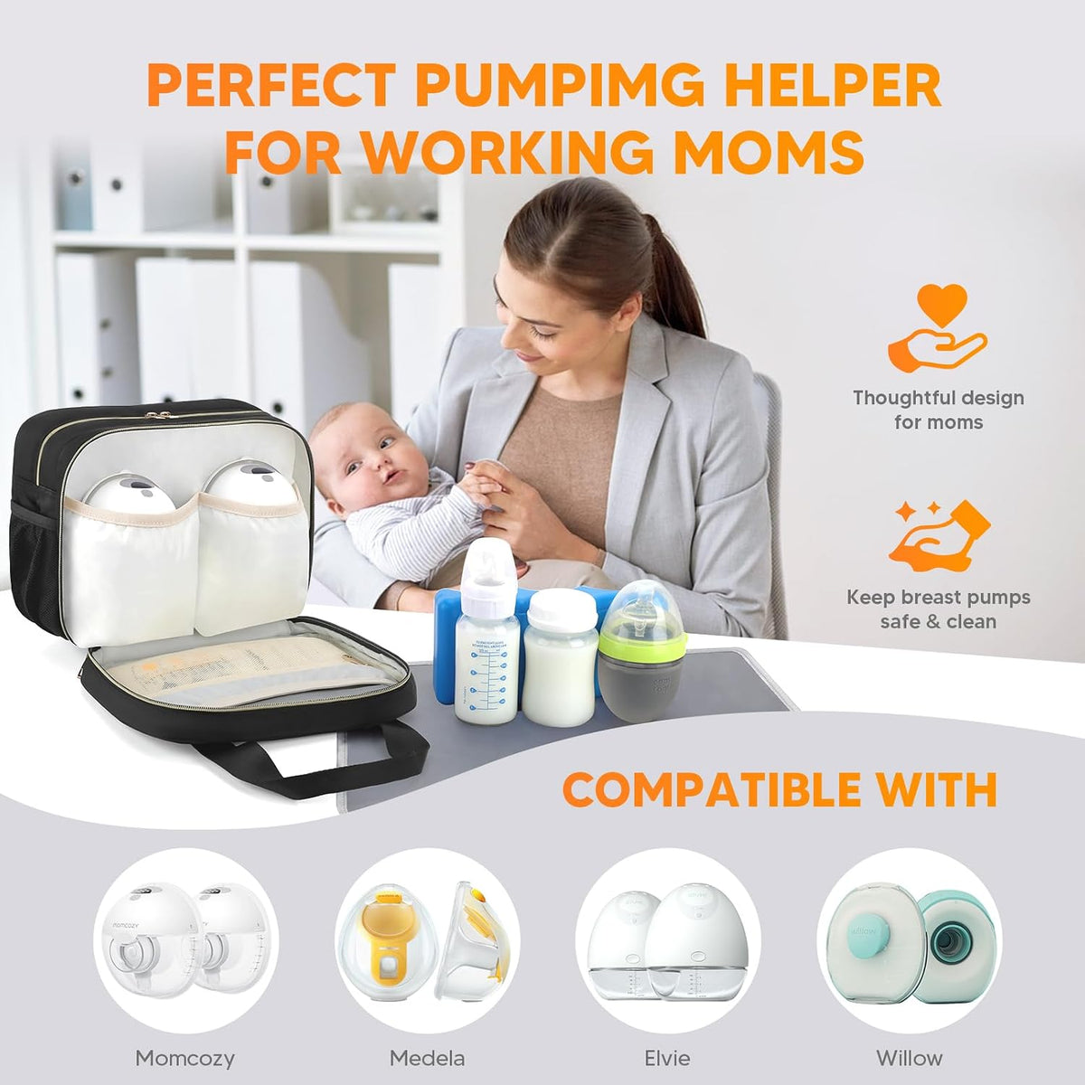 Breastmilk Cooler Travel Bag with Ice Pack, Compatible with Wearable Breast Pumps & Accessories - Portable Hands Free Breast Pump Carrying Case for Nursing & Working Moms, Black