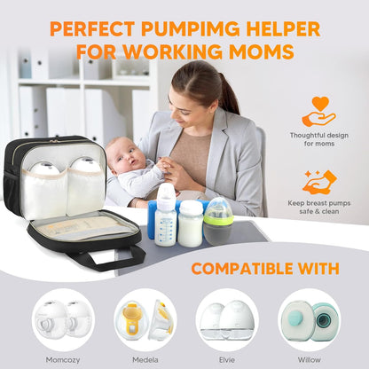 Breastmilk Cooler Travel Bag with Ice Pack, Compatible with Wearable Breast Pumps & Accessories - Portable Hands Free Breast Pump Carrying Case for Nursing & Working Moms, Black
