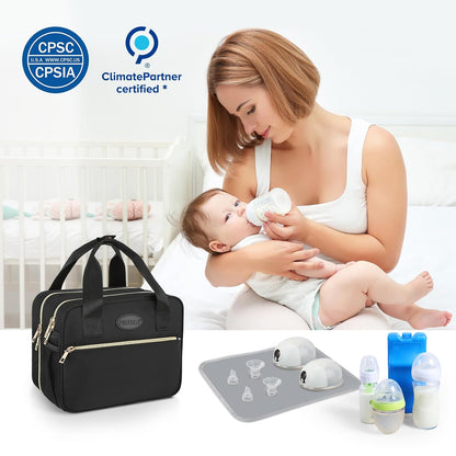 Breastmilk Cooler Travel Bag with Ice Pack, Compatible with Wearable Breast Pumps & Accessories - Portable Hands Free Breast Pump Carrying Case for Nursing & Working Moms, Black